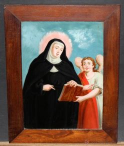 Arte: BELLA PINTURA PINTADA BAJO VIDRIO DE TEMA RELIGIOSO. FINALES SIGLO XVIII